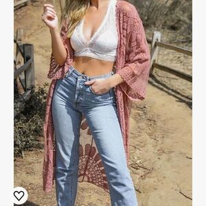 Altar'd State‎ Floral Embroidered Mauve Pink Sheer Kimono Size Medium